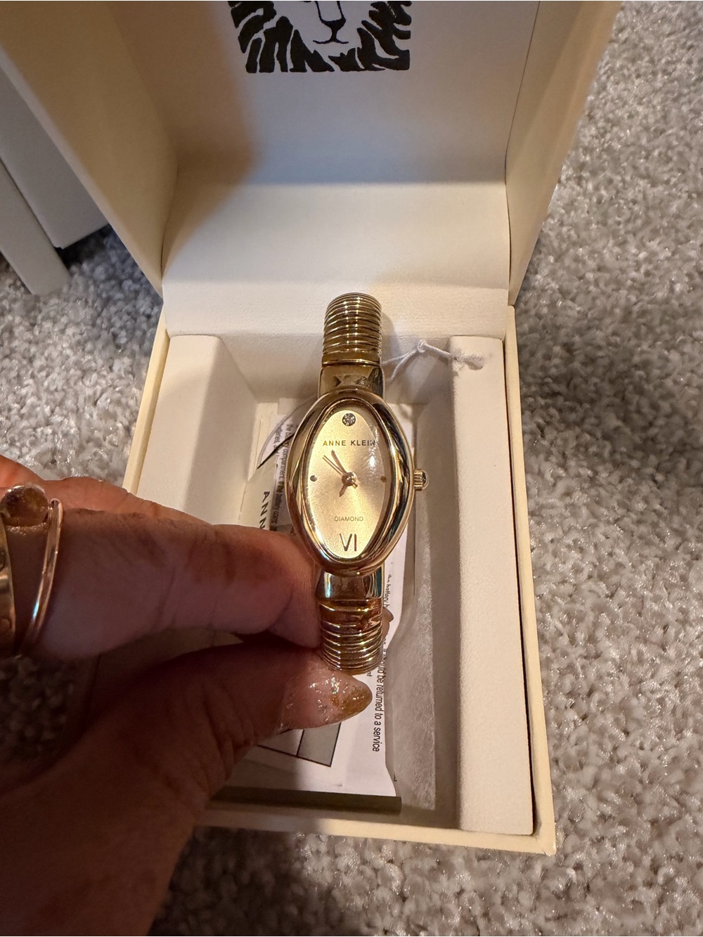 Anne Klein Gold Tone Oval Bracelet Watch in Gold and Cream